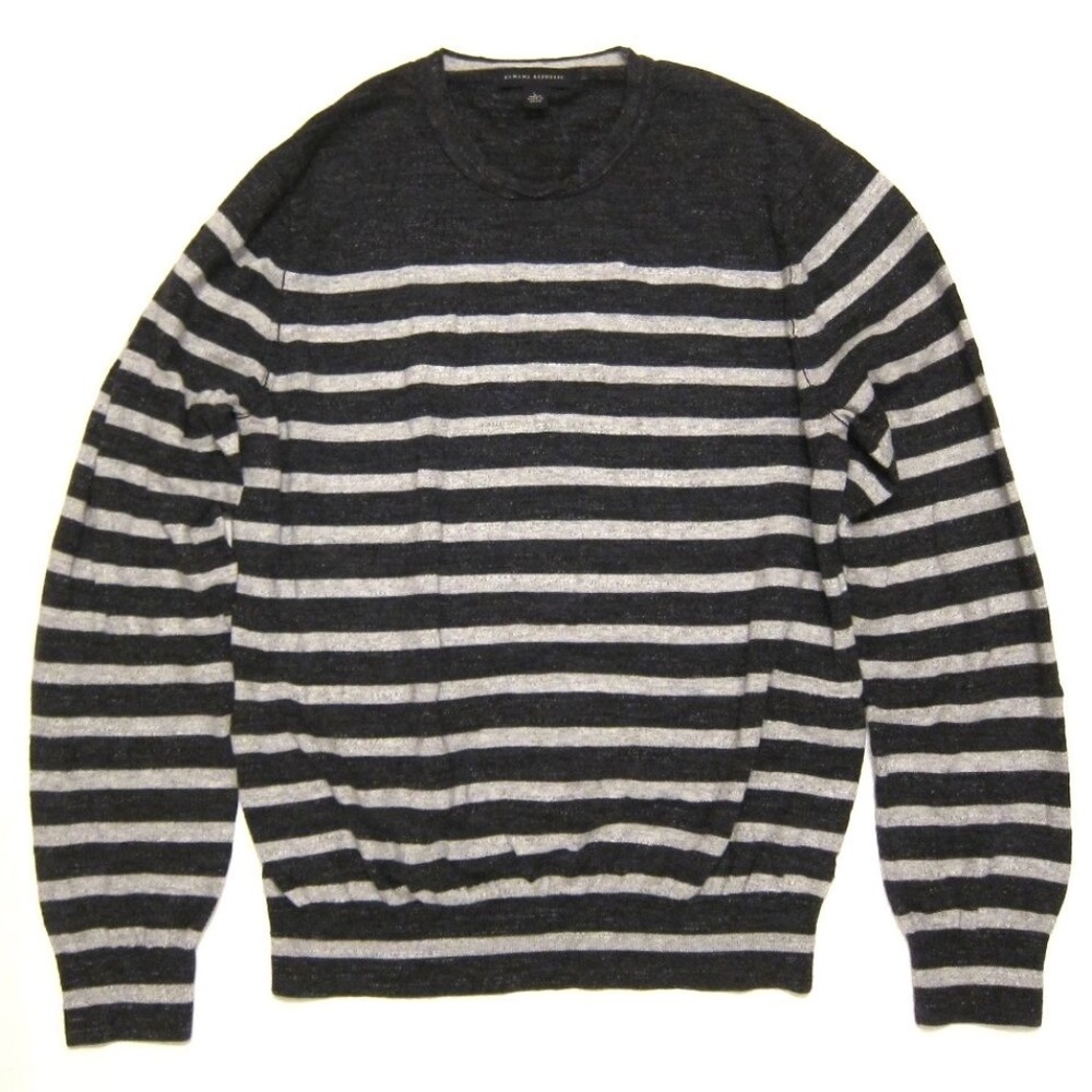 Mens Banana Republic Knit Cotton Stripe Sweater Gray & Charcoal